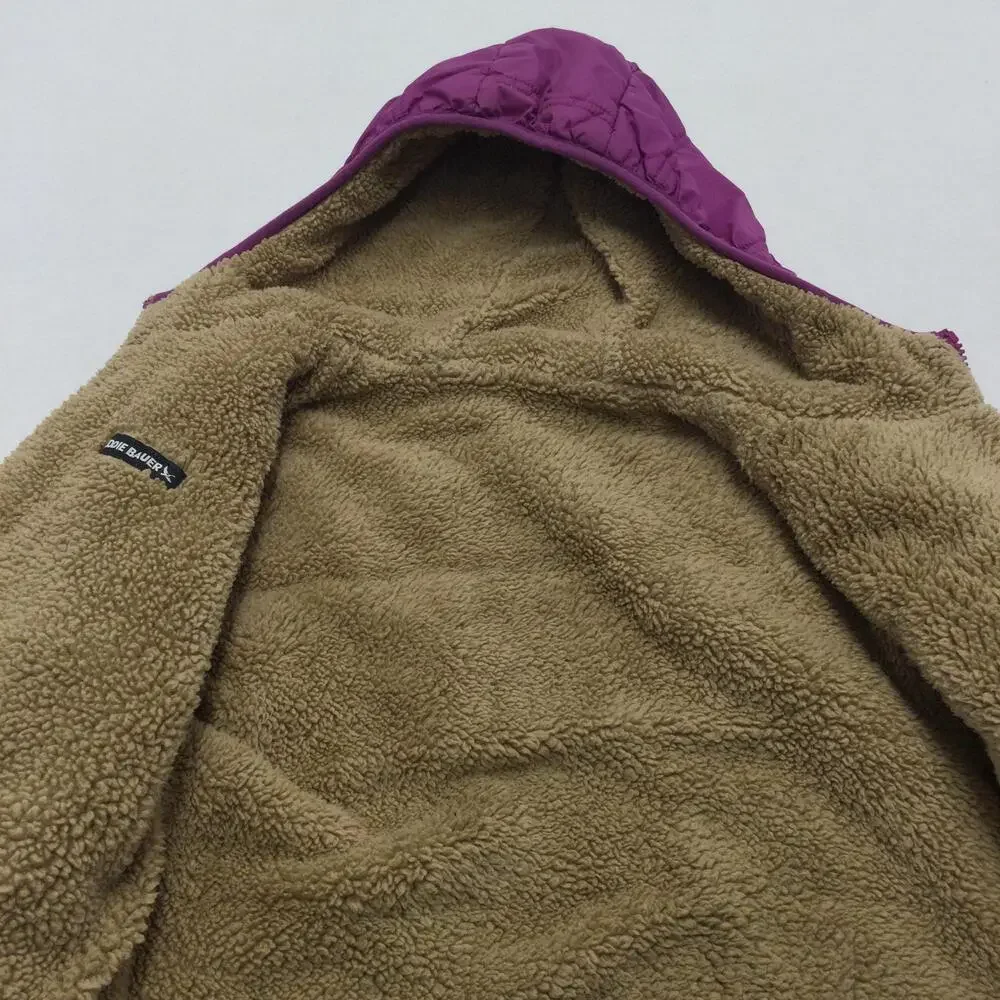 Eddie Bauer Jacket Youth Large 14/16 Purple Blue Hooded Puffer Sherpa Lined